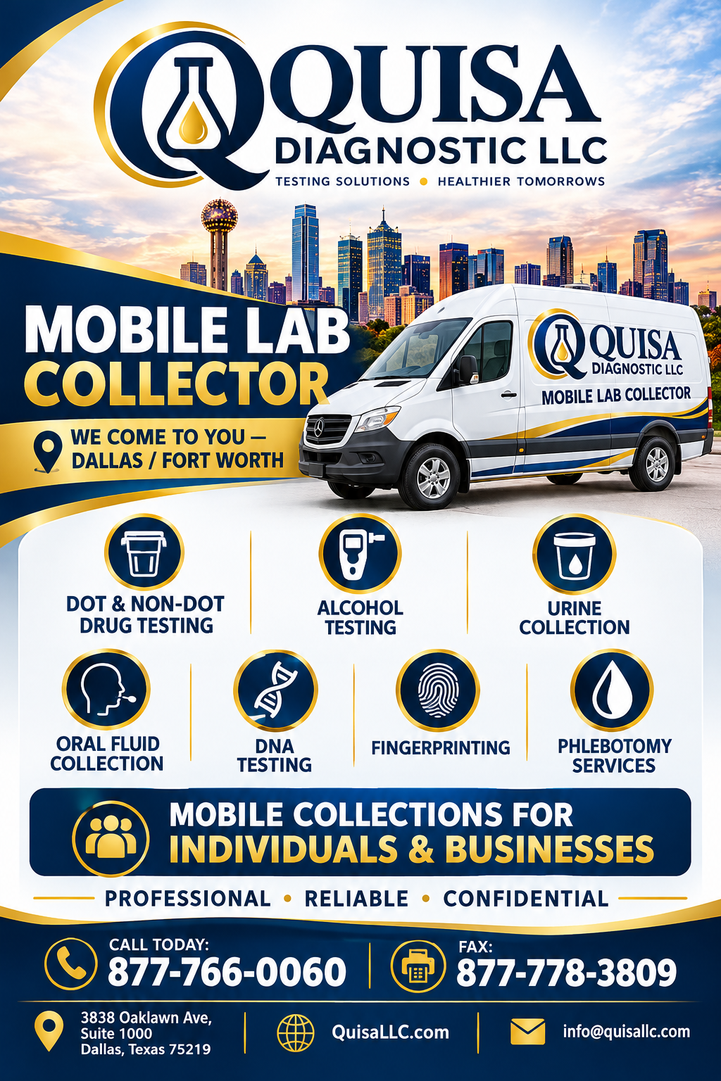 Quisa Diagnostic price list — DOT services, Non-DOT services, mobile service fees and special service fees